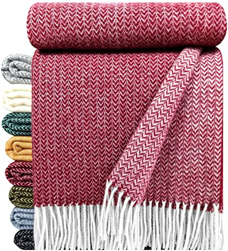 STTS International Wolldecke 100% Schurwolle Wohndecke in versch. Farben Tagesdecke Schurwolldecke Woll-Plaid 140 x 200 cm Tirol Dunkelrot (K)