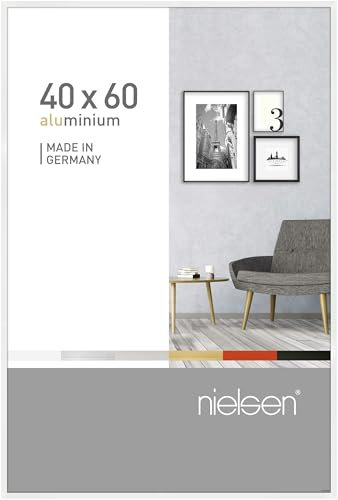 nielsen Bilderrahmen, 40 x 60 cm, Aluminium, Weiß Glanz, Posterrahmen zum Aufhängen im Hoch- & Querformat, Echtglas, Pixel