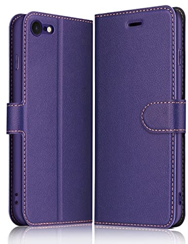 ELESNOW Case Compatible with iPhone SE 2022 / iPhone SE 2020 / iPhone 7 / iPhone 8-4.7, High-grade Leather Flip Wallet Phone Case Cover for Apple iPhone SE 2022 / iPhone SE 2020/7 / 8 (Purple)