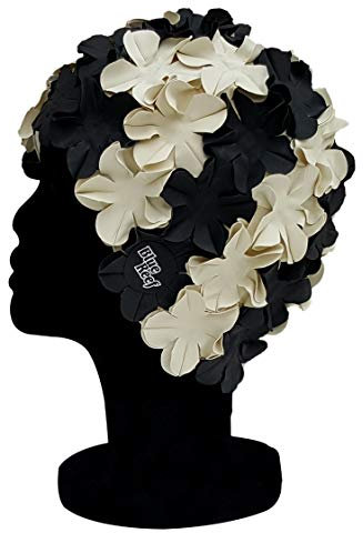 Blue Reef Isla Floral Ladies Classic Retro Pétalos de flores 2 colores Elegante Vintage Gorro de natación Gorro de natación Talla única Adultos (Negro/Blanco)