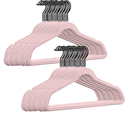 50 Stück hochwertige Samt Kleiderbügel in der Farbe Rosa mit schwarzem Haken/Anti-Rutsch/von StickandShine