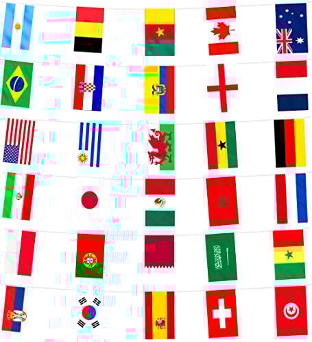 International Flag Bunting - 32 Countries World Cup Flags Banner Euros 2024 Football Bunting - Decorations Olympic Flag Football Bunting - Football Party Decorations