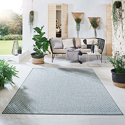 Steffensmeier Indoor Outdoor Teppich Öland Balkon Terrasse Küche Garten wasserfest Kunststoff, strapazierfähig, Raute Mint Beige, 120x170 cm