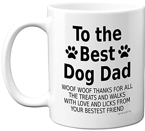 Stuff4 Best Dog Dad Gifts - Fathers Day Gift from Dog Mug, Funny Coffee Mug Cup, Woof Thanks, Gifts for Men, Christmas, Birthday Present, 11oz Ceramic Dishwasher Microwave Safe Tea - Made in UK