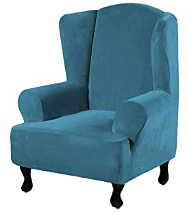 KFDZSW Samt Ohrensessel Bezug,Sesselbezug, Ohrensessel Husse Ohrensessel Bezug Stretch Sesselhussen Elastisch Stretch Husse Für Ohrensessel (Blau)