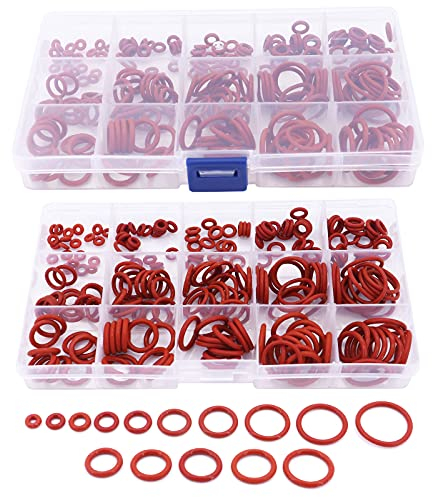 Yuhtech O Ring Sortiment, 450 Pcs 15 Größen Rot Silikon Dichtungsring-Set Dichtungen Ringe für Sanitär und Automobil-Reparatur