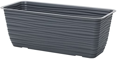 Macetero para balcón, efecto 3D con plato de color antracita, tamaño XXL, Macetas Grandes, Jardineras Grandes