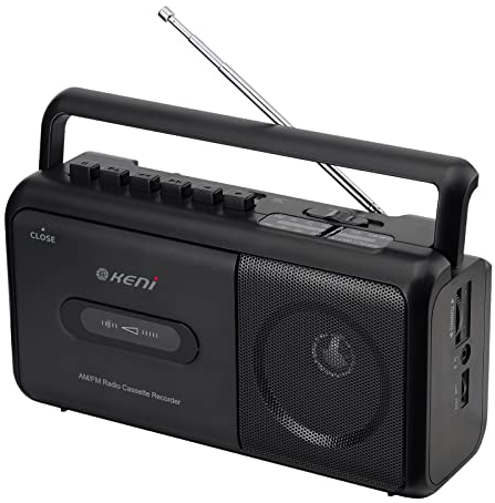 G Keni Lettore di cassette portatile Boombox radio AM/FM stereo, registratore a cassetta con jack per auricolari a batteria o alimentazione CA