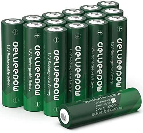 Pile Ricaricabili AA Alta Capacità 3300mAh, Delyeepow Batterie AA Ricaricabili 1,2V Ni-MH, 1200 Cicli Auto-Scarica Bassa Confezione da 16