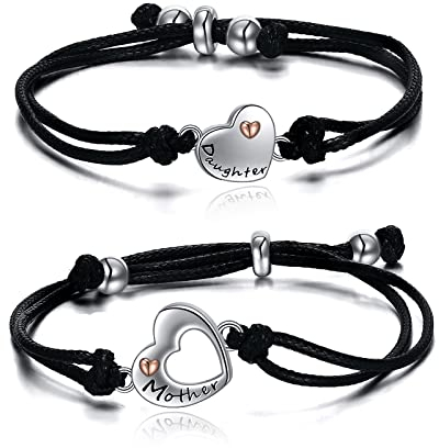 POPLYKE 925 Sterling Silber Passende Mutter Tochter Armband Set für 2 Herz Mutter und Tochter Schmuck