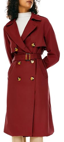 Orolay Long Trench Coat for Women with Belt Lightweight Double-Breasted Duster Trench Coat Slim Fit Red M