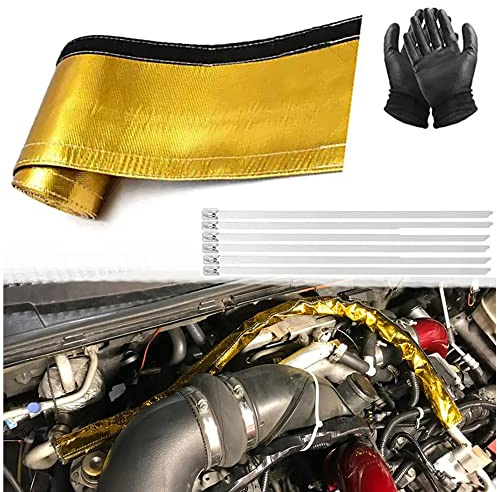 DEGEOBERLIN Heat Shroud Sleeving Heat Sheath fuel line wire Heat Sleeve Golden Hose for Ultimate Hi-Temp Protection with 10PCS Metal Zip Ties (1.1''I.D. x 10FT)