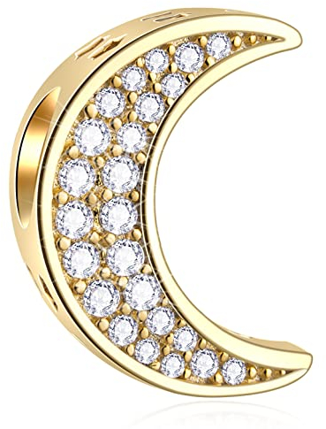 18K Gelbgold plattiert funkelnde Halbmond Mond Charms fit Pandora Weihnachten Armband, 925 Sterling Silber Ich liebe dich zum Mond und zurück mit Reflexionen CZ Perlen, Geschenke für Junge/Mädchen