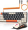 ZIYOU LANG Wired Gaming Keyboard & Mouse Combo+Coiled USB C Cable T60 Pro-Compact 60% UK Layout Light Up Mechanical Keyboard Clicky Blue Switch-6400dpi Ultra-light RGB PC Mice for PC/Mac-Glimmer