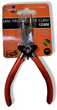 Pinza pinzetta 125 in acciaio manico ricoperto per elettronici (Mini Pinza Becchi Curvi 125mm)