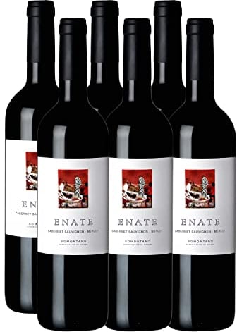 Bodega Enate Cabernet-Merlot - Elaborado con Uvas Cabernet Sauvignon y Merlot con D.O. Somontano - Pack de 6 Botellas de 75 cl de Vino Tinto - Notas de Cata con Elegantes Matices Florales