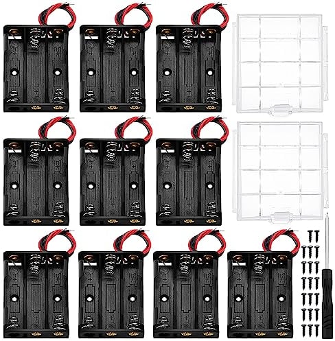 10 PCS 3 AAA Battery Holder, KUOQIY 3 x 1.5V AAA 4.5V Battery Holder Case with Wire Leads, with 2 PCS Plastic Battery Storage Box & Screwdriver & Screws