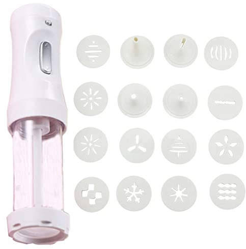 VEMART Elektrische Plätzchenpresse Churros Maker mit 12 Scheiben und 4 Zuckergussspitzen für Kuchen DIY Werkzeuge Backzubehör Set