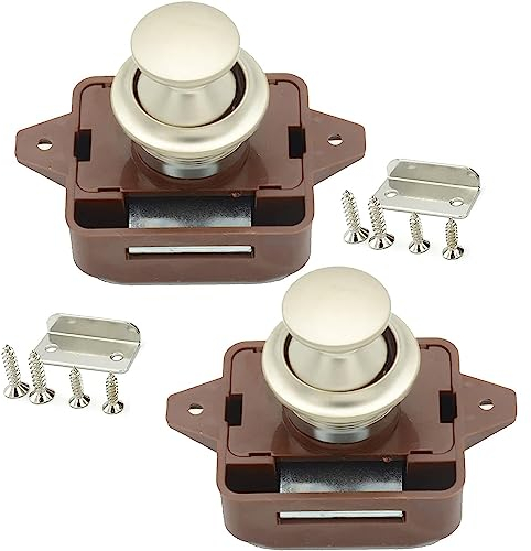 2 Pezzi Push Lock, Serrature a Pulsante, Pulsante Serratura, Serratura a Pulsante Cassetto, Per Porta, Armadio, Camper, Yacht, Nave (Marrone)