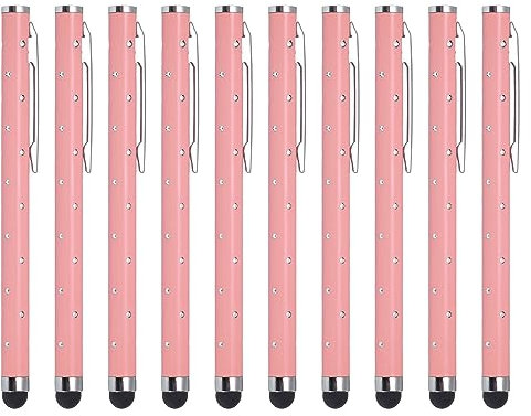 uxcell 10pcs Glitter Rhinestone Stylus Pens for Touch Screens Universal Metal Capacitive Pen for Phone All Capacitive Touch Screen Device, Pink