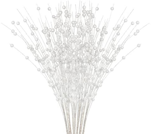 20 Stück Weihnachts-Glitzer-Beerenstiele, Künstliche Glitzer-Beerenstiele, Weihnachtspicks, Dekorative Glitzerstäbe für Weihnachtsbaum, DIY-Kranz, Basteln, Geschenk, Urlaub, Heimdekoration(Weiß)