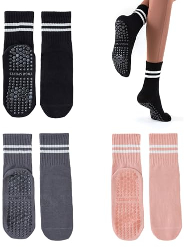 EUPSIIU 3 Paar Rutschfeste Yoga-Socken für Frauen Damen Pilates Socken Ballettsocken Stoppersocken Yoga Antirutschsocken für Ballet, Aerobic, Fitness-Training, Pilates, Yoga (3 Farben)
