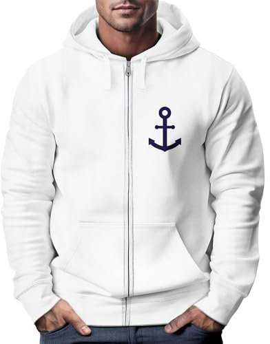 Neverless® Zip-Hoodie Herren Sweatjacke mit Kapuze Anker Logo Print Männer Fashion Streetstyle Weiss M