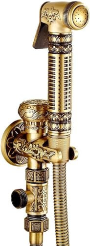 Samnuerly Ducha de Inodoro para Colgar en la Pared,Antiguo,Rociador de bidé de Mano,Rociador de bidé portátil,Compañero de Inodoro con Descarga Vertical de Inodoro de Cobre Completo,Antique B
