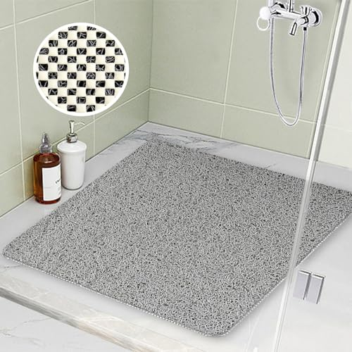 Duschmatte rutschfest 80x80cm, Weich Komfort Badematte mit Ablauflöchern, PVC-Luffa Massage Sicherheits Duschmatten für Antirutschmatte Nassbereiche, Schnell trocknend (Grau)