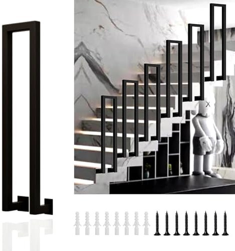 Treppengeländer Innen, U-FöRmige GeläNder Treppe, 35-110cm Handlauf Treppe,Metal GeläNder Drinnen/RaußEn, Nordic Modern handlauf schwarz, Geländer für Villen (C-Schwarz, 90cm)