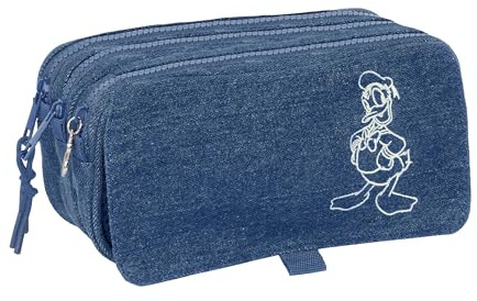 Safta Donald Denim Federmäppchen, dreifaches Federmäppchen für Kinder, ideal für Kinder im Schulalter, bequem und vielseitig, Qualität und Widerstandsfähigkeit, 21,5 x 8 x 10 cm, Denim