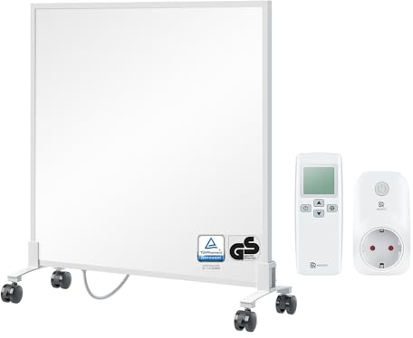BR Bringer Infrarotheizung Standgerät - 300 Watt - Energiesparend - Mobile Elektroheizung mit Standfüßen auf Rollen, Smart Thermostat und Fernbedienung - TÜV & GS (weiß)