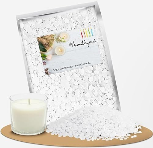 Montegoni Rein Paraffinwachs für Kerzen (5kg) - Kerzenwachs zum gießen, Wachsgranulat pastillen, Paraffin für Kerzen