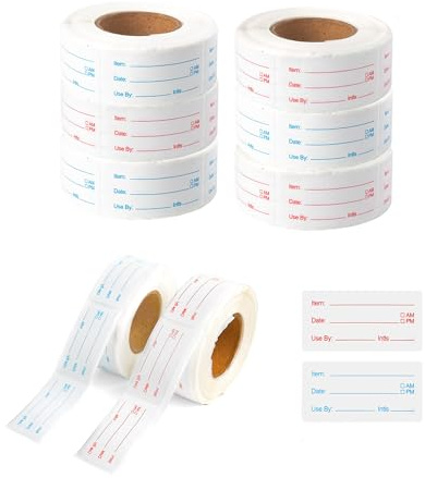 YKUKIZEE 6 Roll Food Date Label Sticker Self-Adhesive Freezer Label 1x2Inch | Dissolvable, Food Open and Out of Date Label, Easy Peel Off, for Kitchen, Refrigerator, Fridge, Jar, Container, Prep, Canning