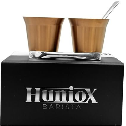 Huniox® Taza de Café de Acero Inoxidable - Vaso Metálico - Taza de Acero (Pink Gold, 80 ML)