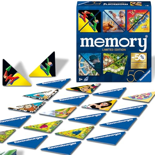 Ravensburger 22463 - Memory 50 Jahre Blaues Dreieck - Limitierte Jubiläums-Edition 50 Jahre Blaues Dreieck, mit dreieckig gestanzten Karten für 2 bis 8 Spieler ab 3 Jahren