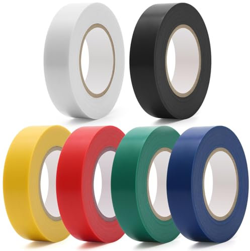 Juyibaao 6 Rollos de Cinta Aislante, 20 Metros de Cinta Eléctrica de PVC Impermeable para Interior y Exterior para Proyectos y Reparaciones de Cables, 6 Colores