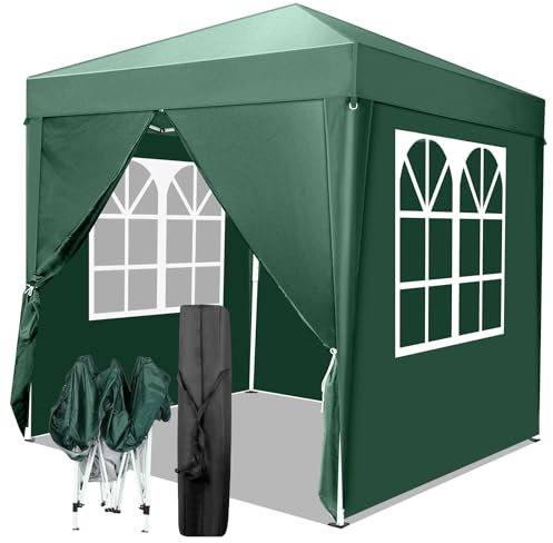 Outopee 2m x 2m Ez Pop Up Canopy Tent with 4 SideWalls, Outdoor Gazebo Portable Instant Canopy for Commercial Events, Backyard BBQ, Party, Wedding, Birthday, Green