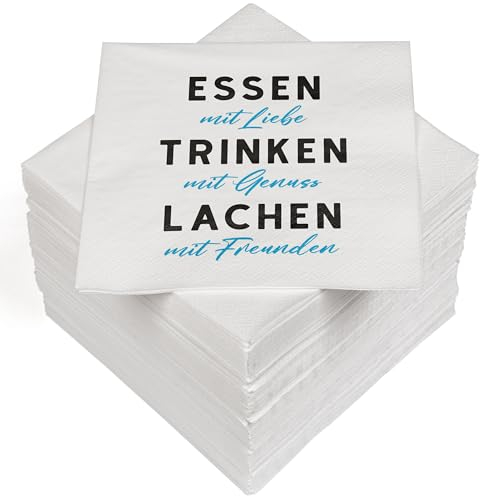 HEKU 100 Servietten, 3-lagig, 33x33cm, Essen, Trinken, Lachen I Saugstark und praktisch verpackt I Breite Auswahl I Ideal für besondere Anlässe