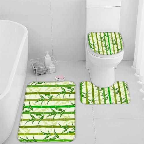 RLYXGS Bambou Lot de 3 Tapis de Bain Antidérapant Vert Naturel Doux Microfibre Salle de Bain Tapis Lavable en Machine Absorbant Tapis de Toilette pour Douche Baignoire et WC 40x60cm