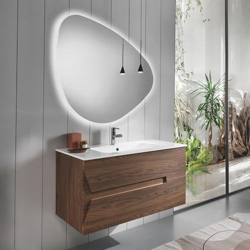 Liberoshopping Mobile bagno in legno sospeso HAITI con lavabo (Tek, Base 100 cm)