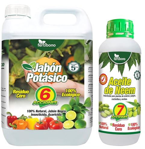Fertibono - Jabón Potásico y Aceite de Neem - 5L + 1l - Limpieza y Cuidado Natural para Plantas y Jardín - 100% Ecológico y Biodegradable