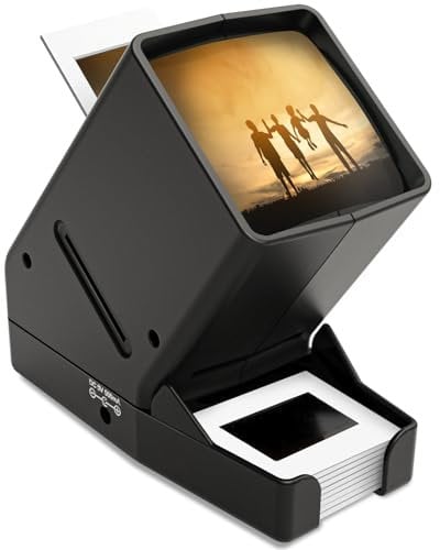 DigitConvert Visionneuse de diapositives de 35 mm, grossissement x3, alimentation USB/fonctionnement à piles - pour diapositives de 35 mm et négatifs à film positif (4 piles AA incluses)