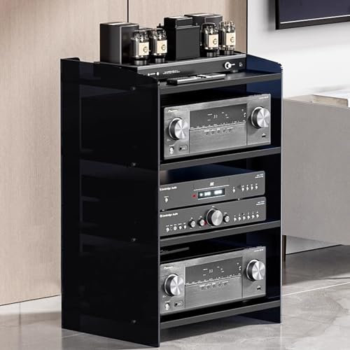 meuble chaine hifi meubles pour audio/vidéo Acrylique Clair Support Média Pour Composants AV, 3/ 4 Étages Étagères Ouvertes Armoire De Rangement Pour Médias Audio-vidéo/ Rack Stéréo Audio, Avec Strati