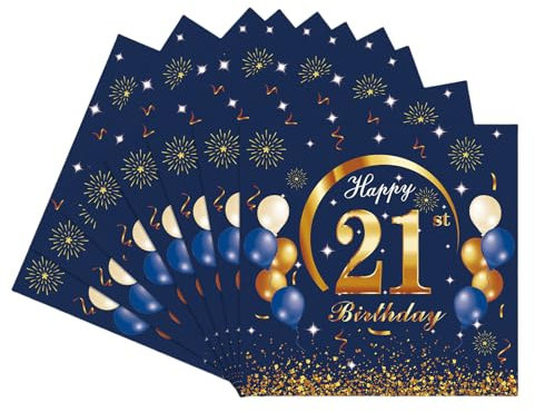 Servietten 21.Geburtstag Männer Frauen,20 Stück Navy Gold Geburtstagsservietten,Partyservietten,21.Geburtstag Deko Servietten,Papierservietten für Männer Frauen Er Sie 21.Geburtstags Tischdekoration