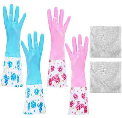 ZBHDEYG 2 Pares De Guantes De Limpieza, 2 Trapos, Guantes Para Quitar El Polvo, Guantes Largos De Limpieza De Cocina, Guantes De Limpieza Impermeables, Guantes De Limpieza Para El Hogar