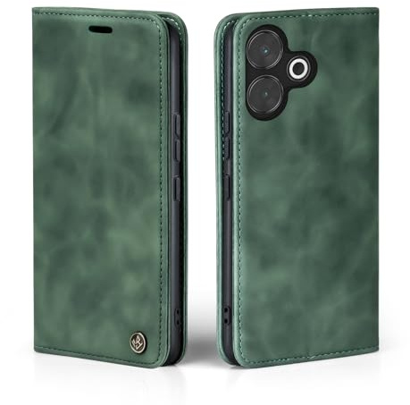LBH Handyhülle für Xiaomi Redmi 13 in Grün mit Karten- und Geldfach Smartphone Hülle mit Standfunktion Flip Case Schutzhülle Magnetverschluss Vintage
