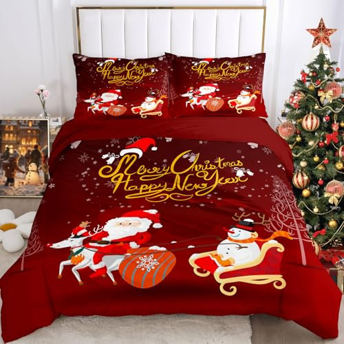 WZXGHE Weihnachtsbettwäschee,Weihnachtsmann Und Elch Bettbezug Set,Weiche Gemütlich Mikrofaser Bettwäsche Weihnachts Set,Weihnachten Geschenk Für Kinder Teenager (Weihnachtsmann-A, 135x200cm)