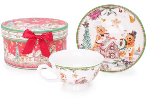 Christmas Concepts® 100mm (4) Gingerbread Deluxe Ceramic Tableware Range (Tea Cup and Saucer)