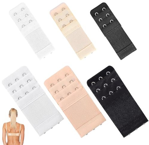 YUGUOLAN 6 Stück BH-Verlängerer, BH Verlängerung, 3 Reihen 3 Haken, Bra Extender Weich, Bequem Und Dehnbar, BH Verschluss Elastischen Geeignet Für Frauen Damen (Schwarz, Weiß, Hautfarbe)